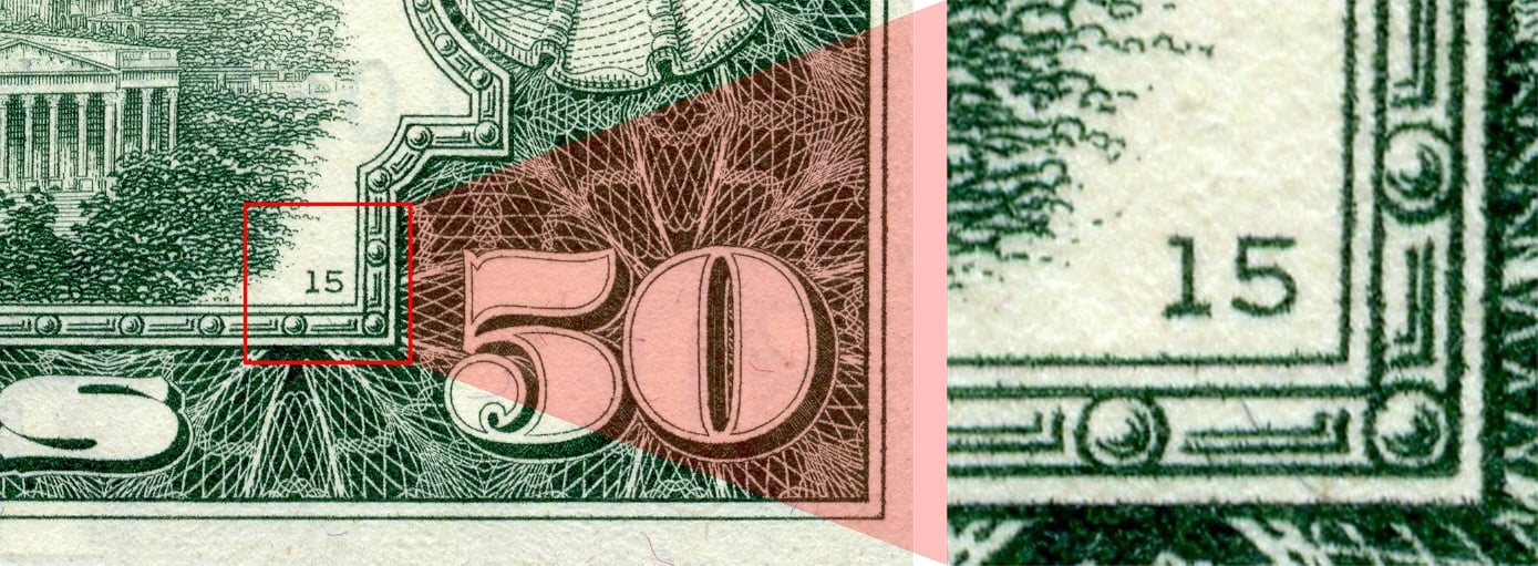 back plate number as printed on the Series 1969C $50 bill