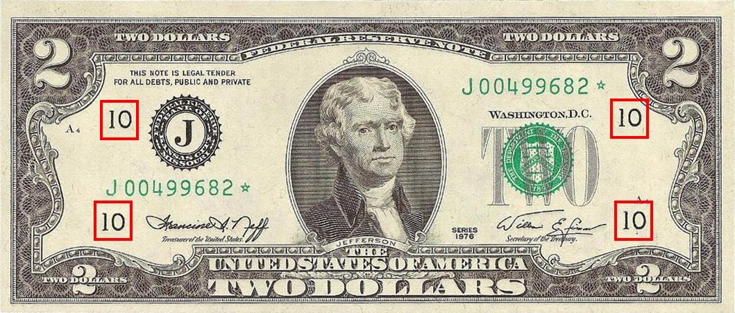 the Federal Reserve Number as printed on the Series 1976 $2