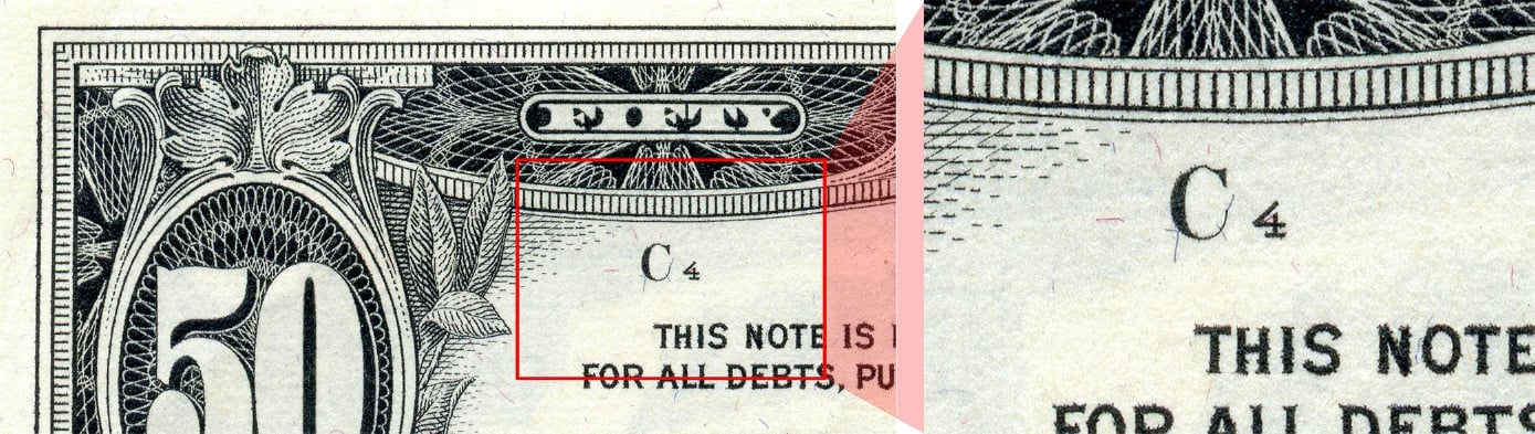 note position on Series 1969C $50 bill