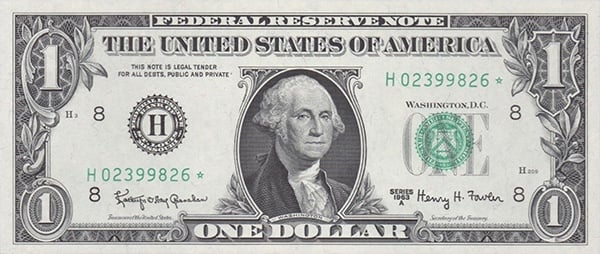 obverse of the Series 1963 $1 federal reserve note