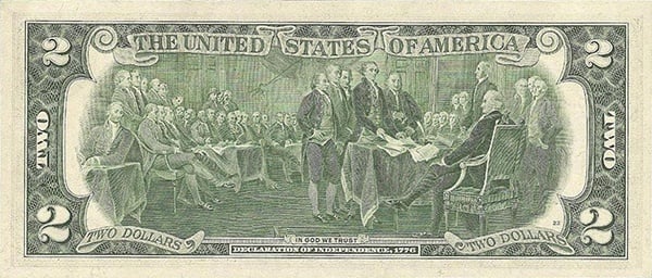 reverse of the Series 1976 $2 federal reserve note