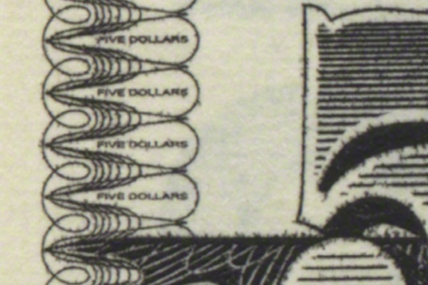 microprinting on the 2000-2008 issue of the 5 dollar bill