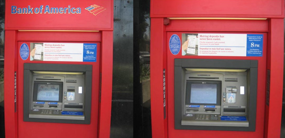 ATM skimmer with camera at top left