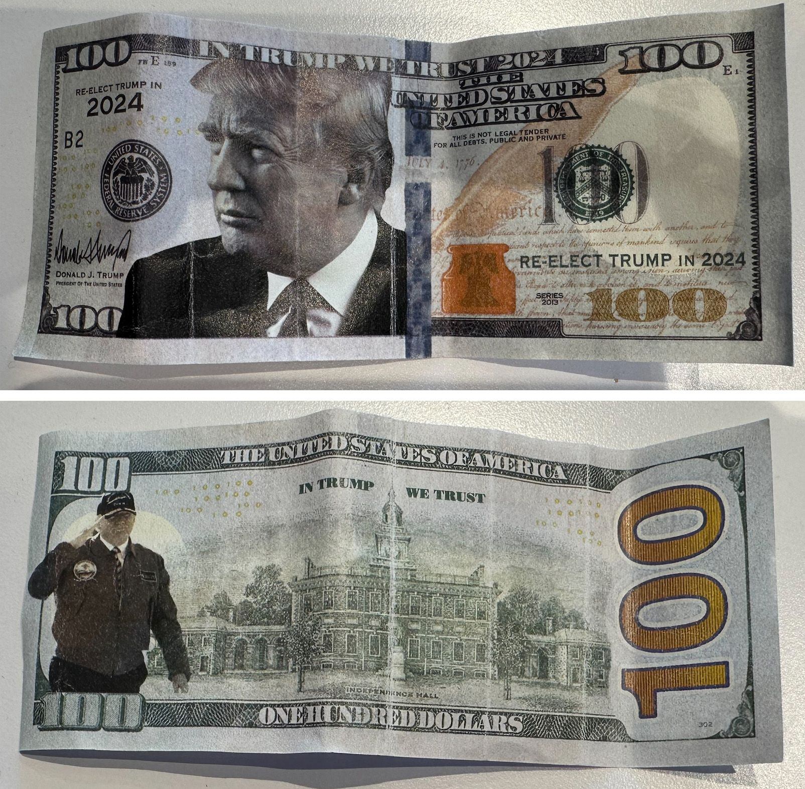 Trump on $100 fake bill looks similar to real $100